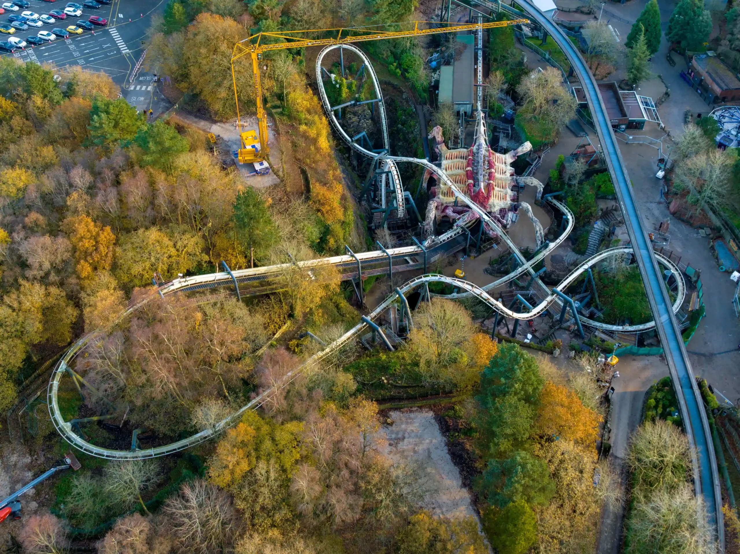 An ariel Image of Alton Towers and one of its most popular rollercoaster